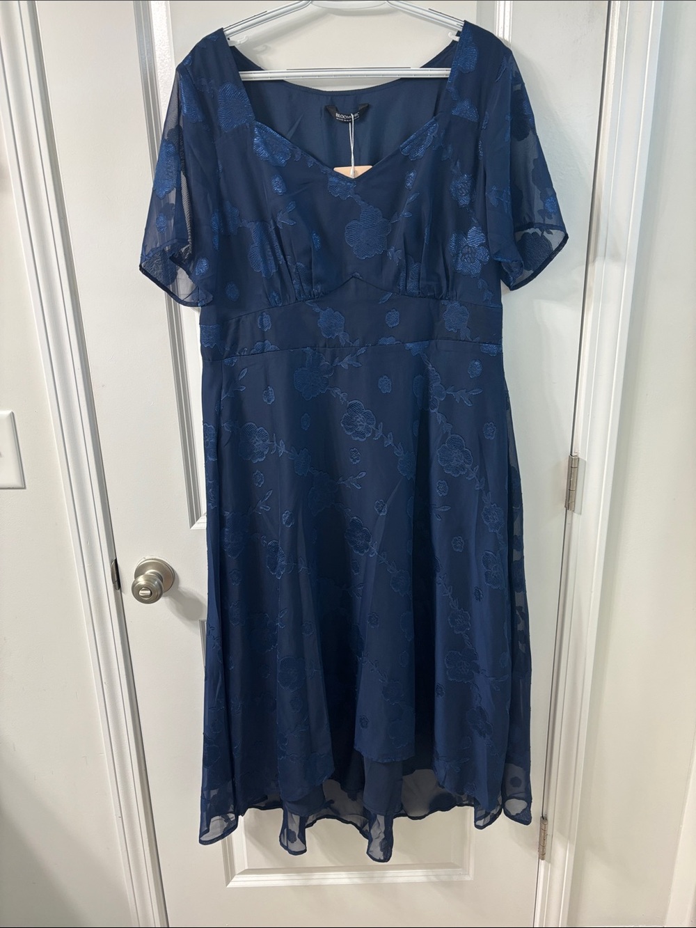 Navy Floral V-Neck Midi Dress
